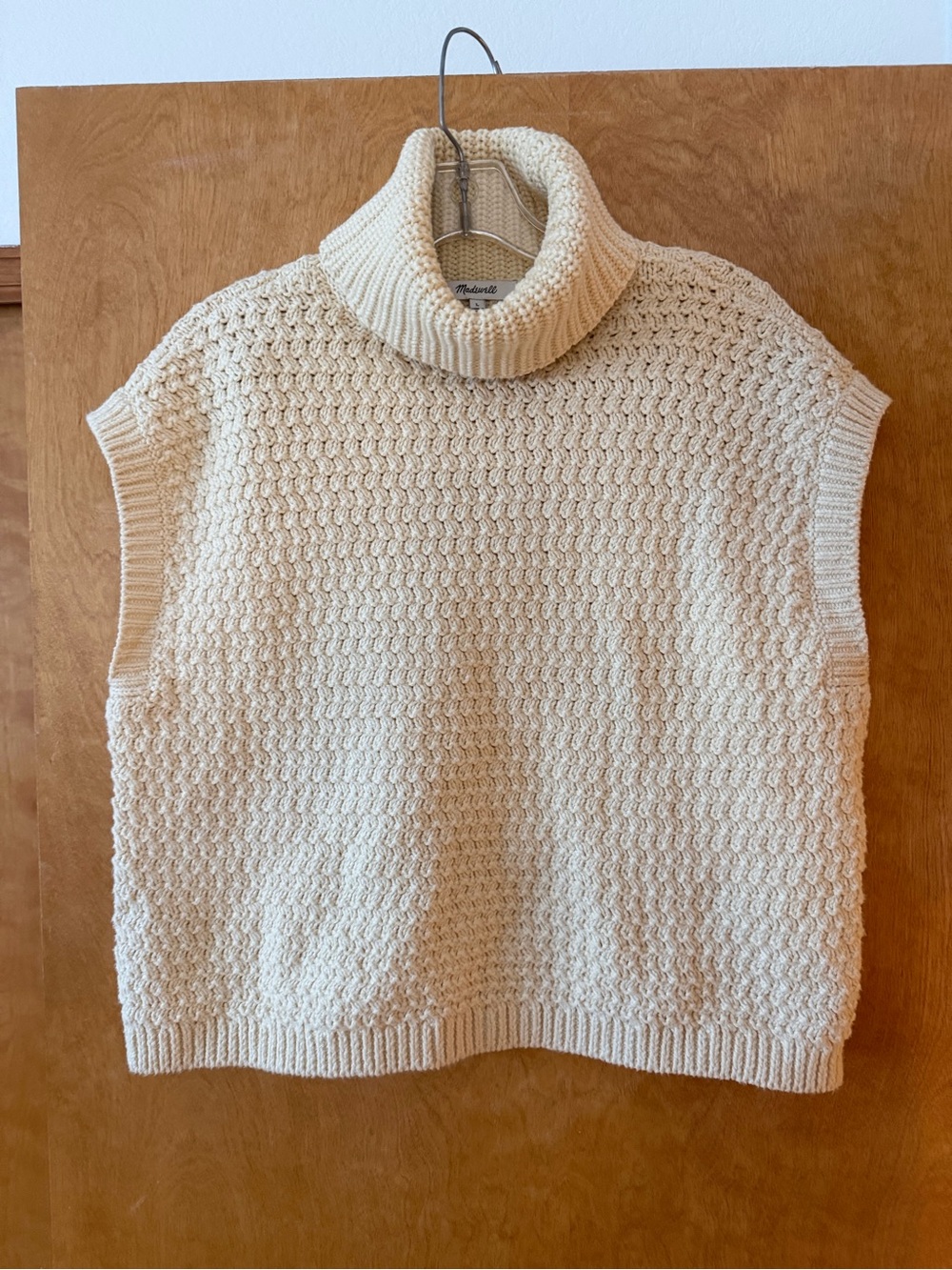 Madewell Cream Cable-Knit Sleeveless Turtleneck